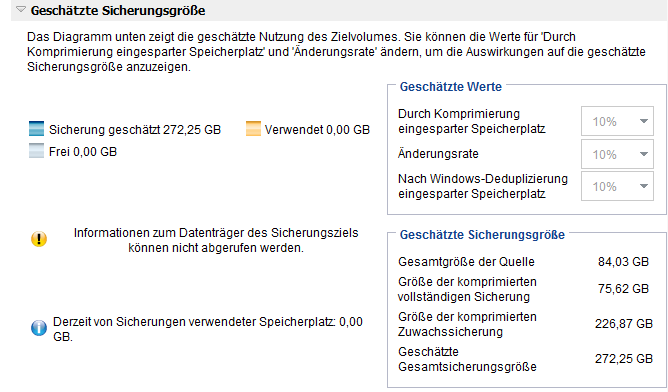 Berechnung des Sicherungsspeicherplatzes