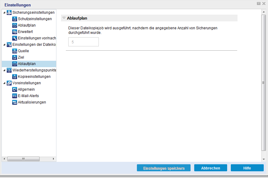 Dialogfeld "Einstellungen der Dateikopie - Ablaufplan"
