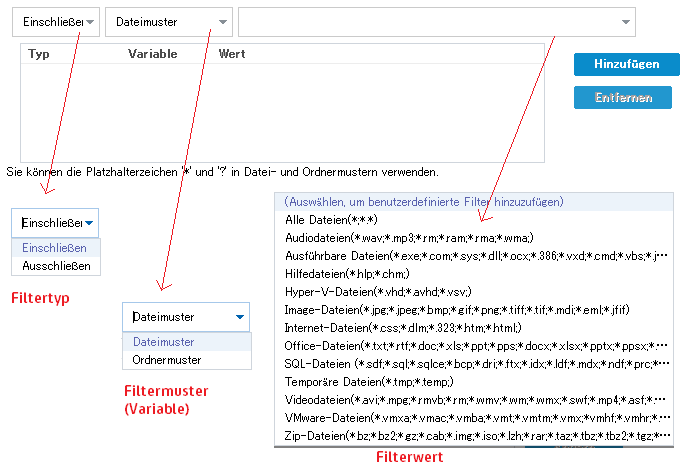 Quellfilter-Drop-down-Menüs