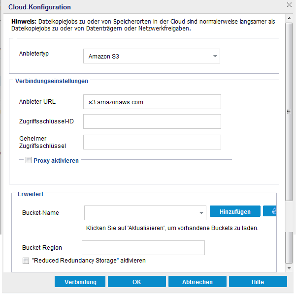 Dialogfeld "Cloud-Konfiguration" - Dateikopie