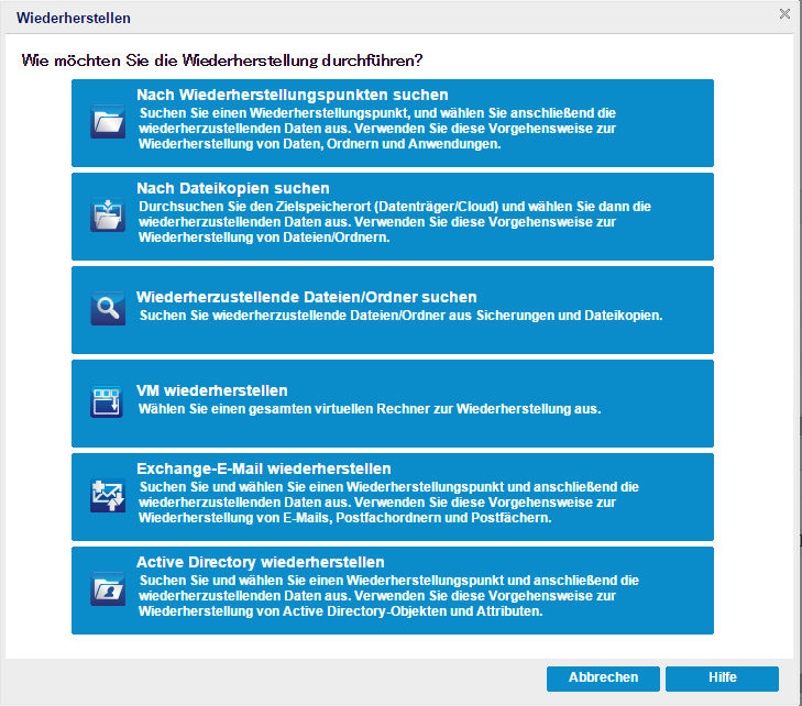 Dialogfeld zur Auswahl einer Wiederherstellungsmethode: