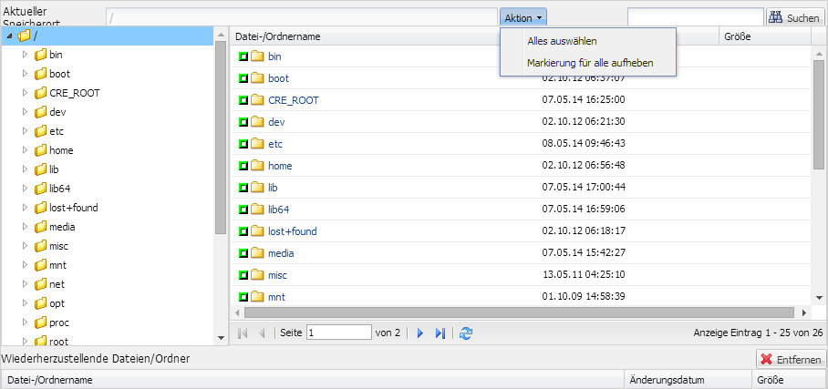 Dialogfeld "Wiederherstellungspunkte durchsuchen"