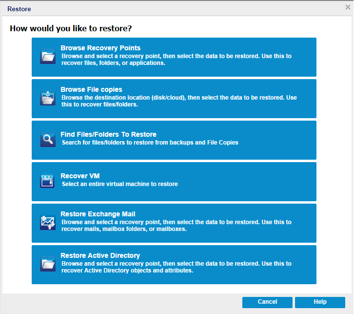 Dialog for selecting a restore method