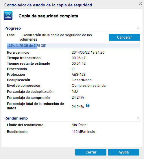 Controlador de tareas ENC - Detalles de la tarea en ejecución