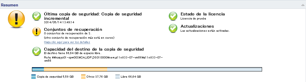Página principal - Visión general del estado de copia de seguridad