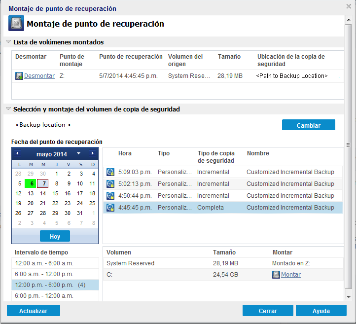 Montar o desmontar punto de recuperación
