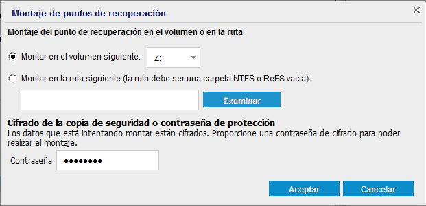 Cuadro de diálogo Montar punto de recuperación