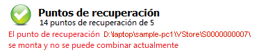 Alerta del estado de resumen del punto de recuperación de la página principal
