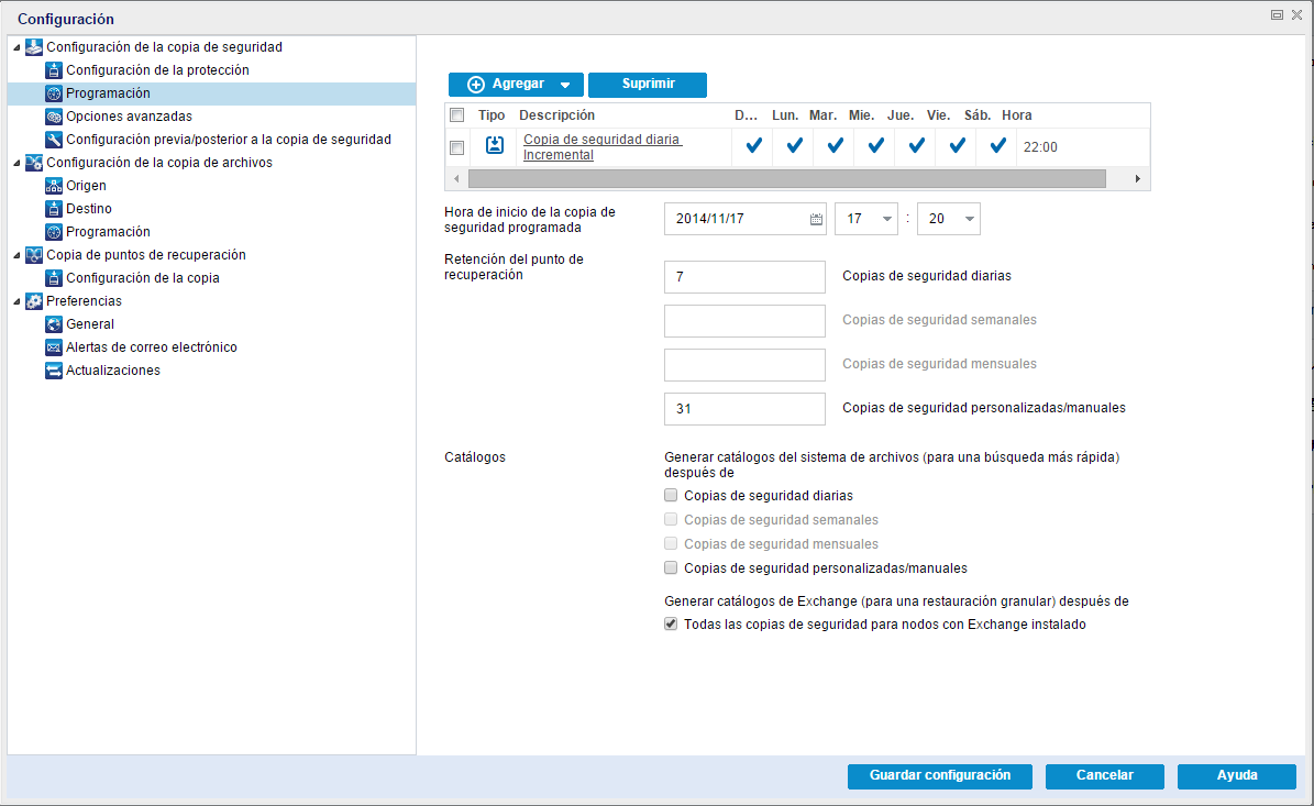 Realizar copia de seguridad ahora - Programación