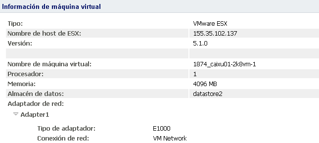 Información de la máquina virtual en espera