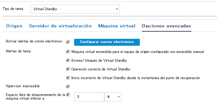 Ficha Opciones avanzadas