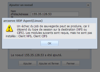 Boîte de dialogue de non-vérification du client