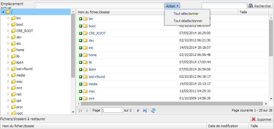 Boîte de dialogue Parcourir les points de récupération