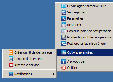 Moniteur de barre d'état, paramètres avancés, arrêt du service