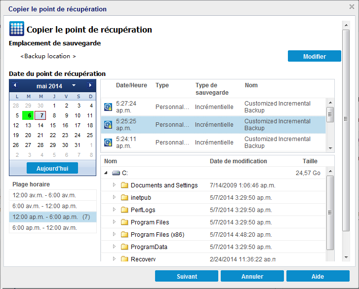 Gestion des points de récupération