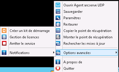 Menu Créer un kit de démarrage du moniteur de barre d'état