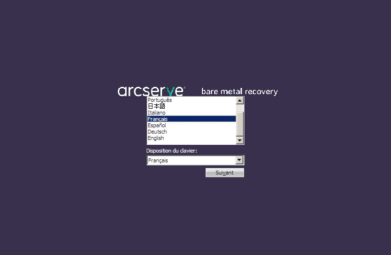 Fenêtre de sélection de la langue - CA ARCserve D2D