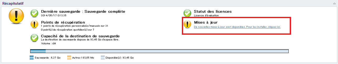 Page d'accueil - Panneau récapitulatif 2