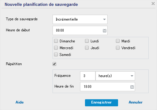 Nouvelle planification de sauvegarde