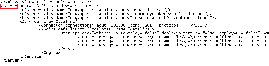 File Server.xml. Il campo <Server> viene evidenziato.