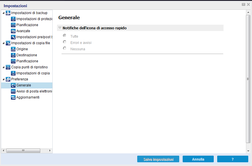 Impostazioni delle preferenze - Finestra di dialogo Generale