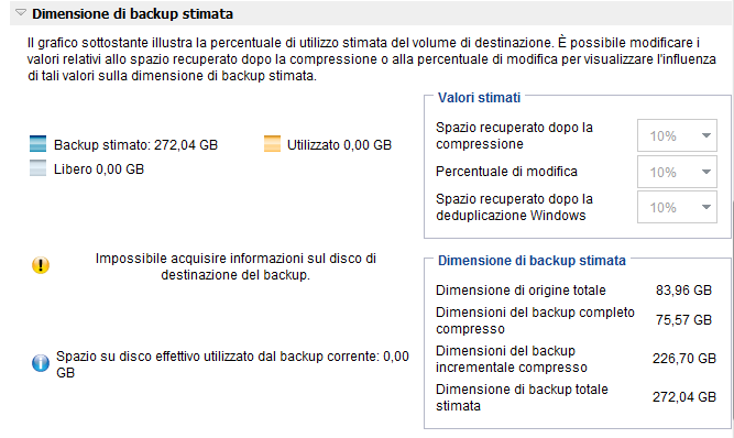 Calcolo spazio di backup