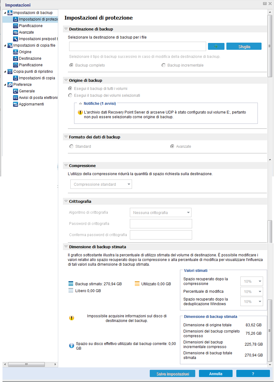 Impostazioni di copia file - Finestra di dialogo Destinazione