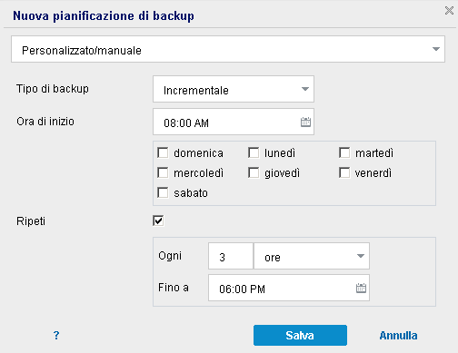 Esegui backup - Pianificazione