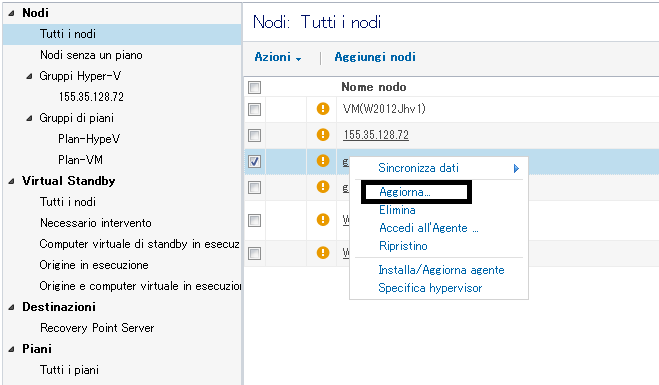 Aggiornamento della schermata Nodo