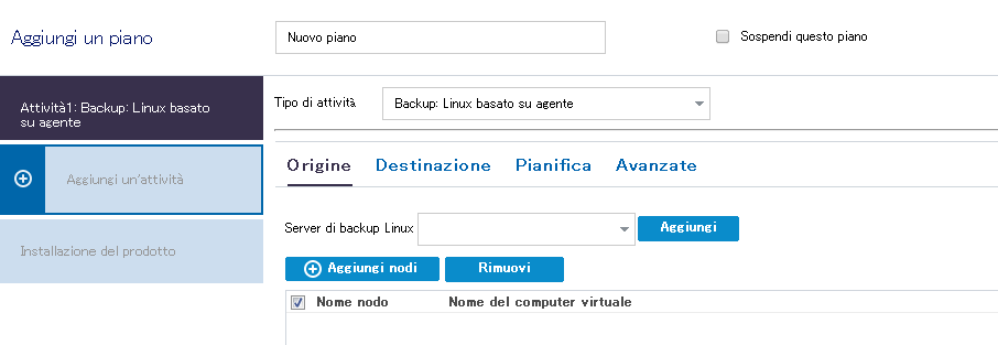 Aggiunta di un piano Linux