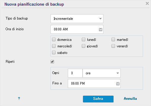 Nuova pianificazione di backup