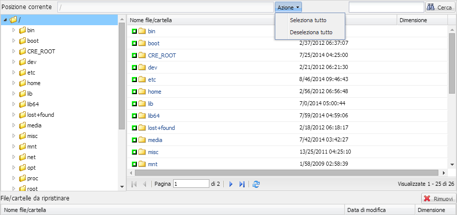 Finestra di dialogo Sfoglia punti di ripristino