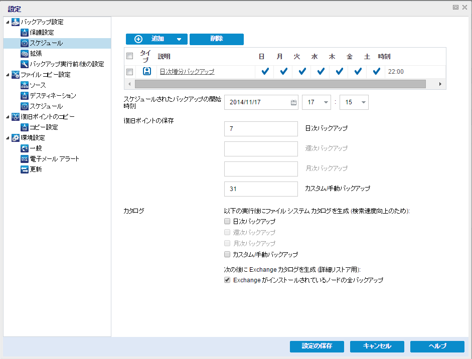 今すぐバックアップ - スケジュール