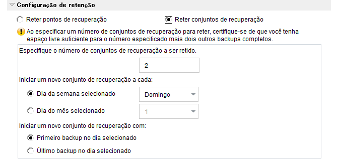 Fazer backup agora - Configurações de proteção