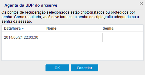 Caixa de diálogo Restauração – Criptografia