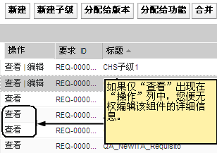 该图显示要求列表页面上的“查看”链接。