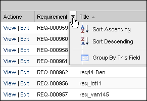 The figure shows the sort menu for a column in a list table.