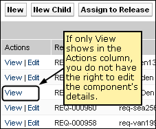 The figure shows the View link on the requirements list page.