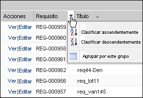 La ilustración muestra el menú Ordenar de una columna en una tabla de lista.