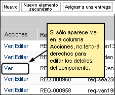La ilustración muestra el vínculo Ver en la página de lista Requisitos.