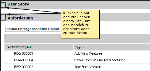 Zeigt ausgeblendete und eingeblendete Bereiche auf einer Detailseite.