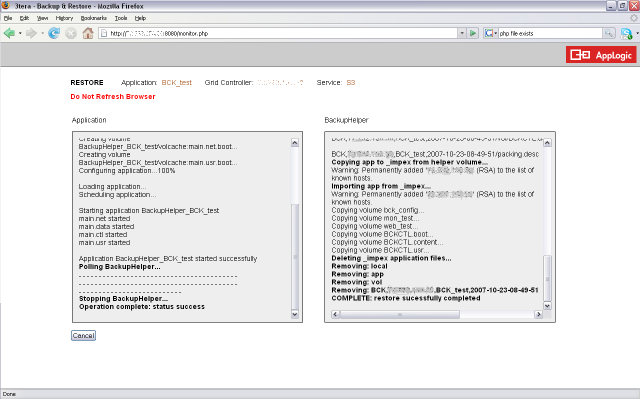 GUI progress monitor during restore