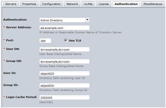 BFC Active Directory Services Authentication Tab