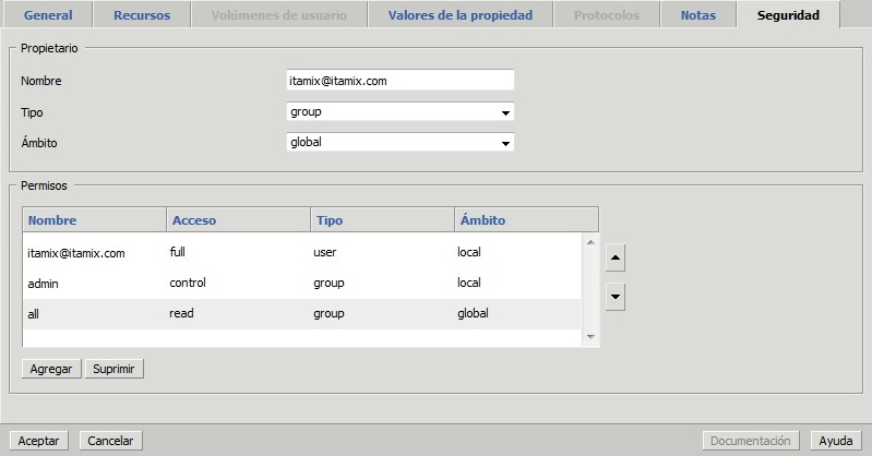 Ficha Seguridad del cuadro de diálogo Configuración de la aplicación
