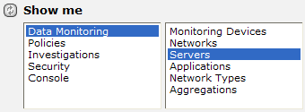 Data Collection, Servers in the Show Me menu.