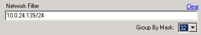 To view the detected client IPs for a particular /24 network, place a Network filter on the /24 network you want and then set the Group By Mask to 32.