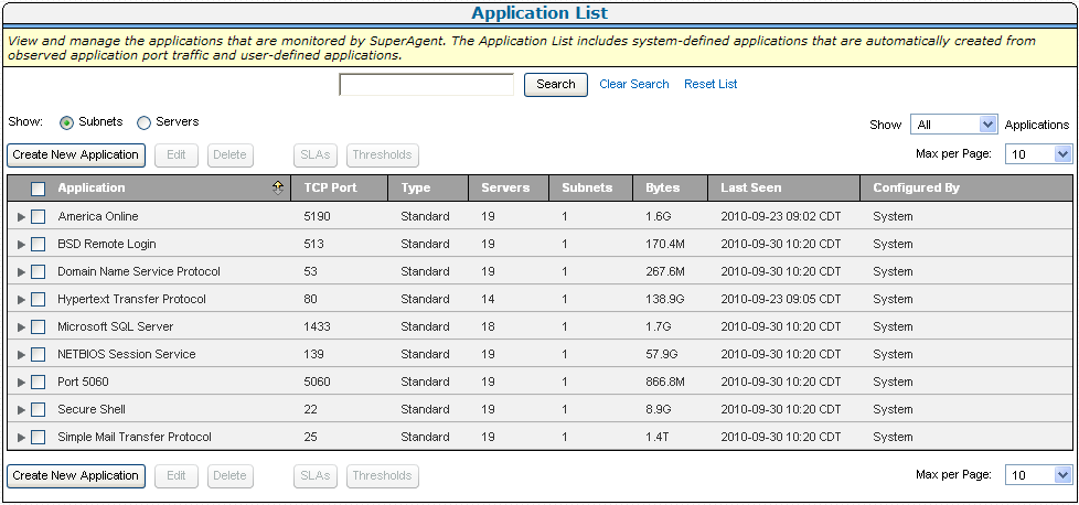 The Application List is displayed.