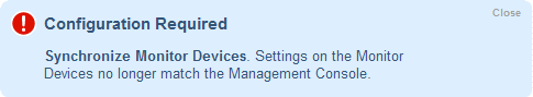 The management console prompts you to synchronize monitoring devices.