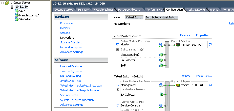 The example shows the SA Collector virtual machine is configured to use the Monitor and Management networks.