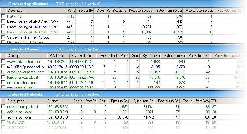 色分けされたエントリ リストは、アプリケーション、サーバ、およびネットワーク エントリのステータスを示します。